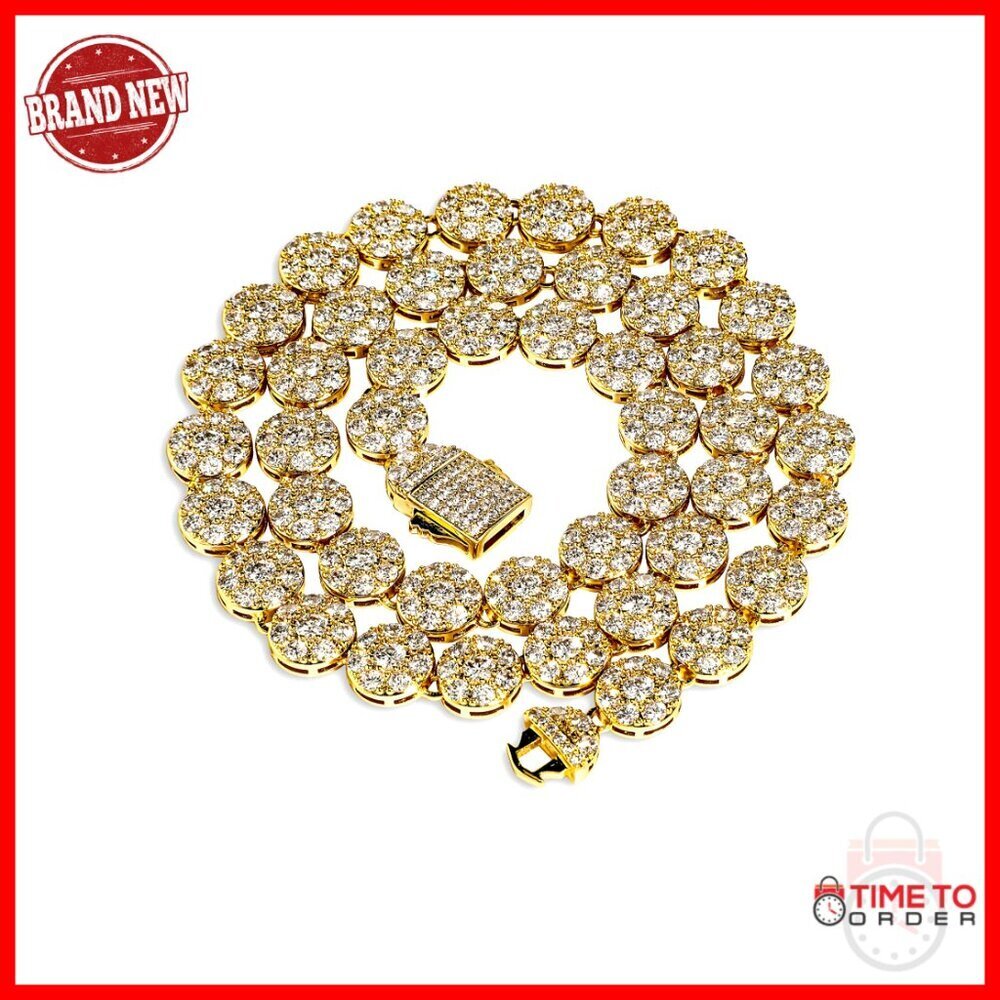 14K Gold Plated Tennis Chain Necklace 10mm CZ Stones 16-24in